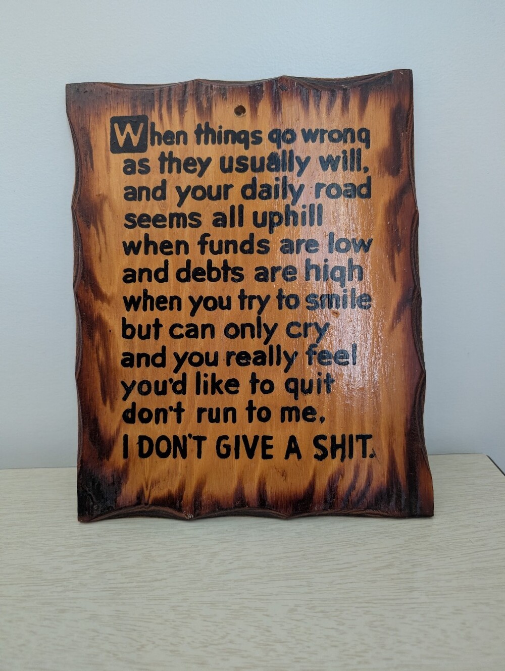 1970s kitschy wooden sign